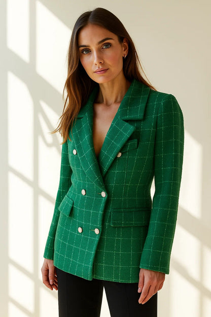 Blazer Femme | Structurée et Élégante | Vert à Carreaux Blancs