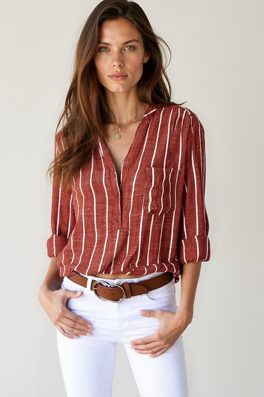 Blouse Femme à Rayures | Coupe Décontractée | Manches Longues Boutonnées