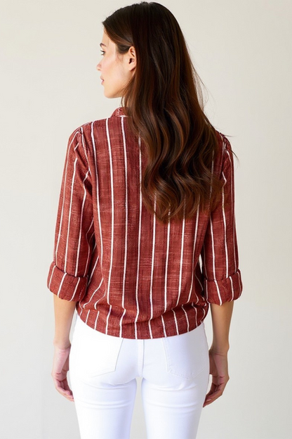 Blouse Femme à Rayures | Coupe Décontractée | Manches Longues Boutonnées