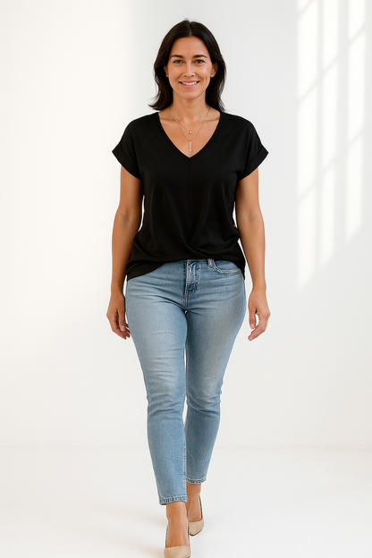 Blouse Femme Décontractée | Col V Croisé | Manches Repliées