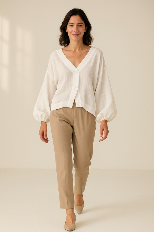 Blouse Femme en Lin | Coupe Ample | Manches Bouffantes