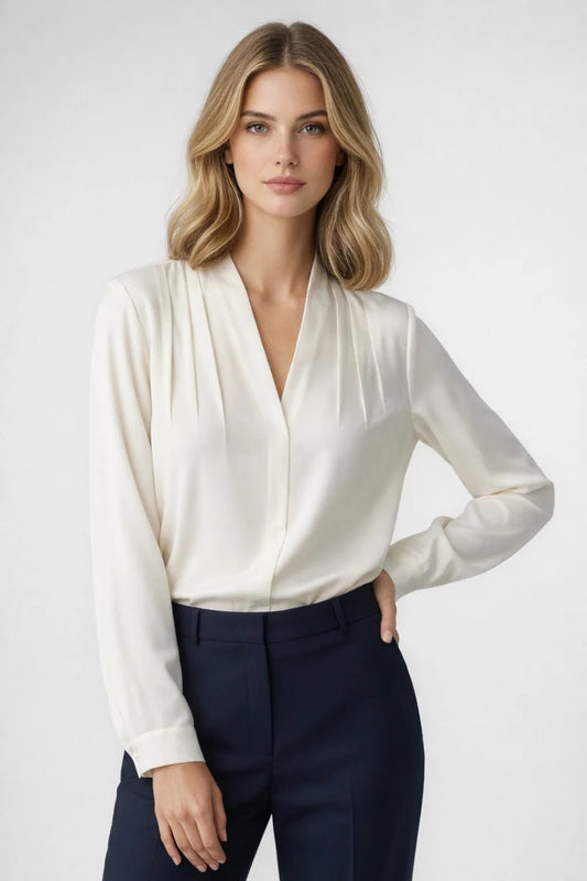 Blouse Femme | élégante & fluide | col en V drapé pour Printemps