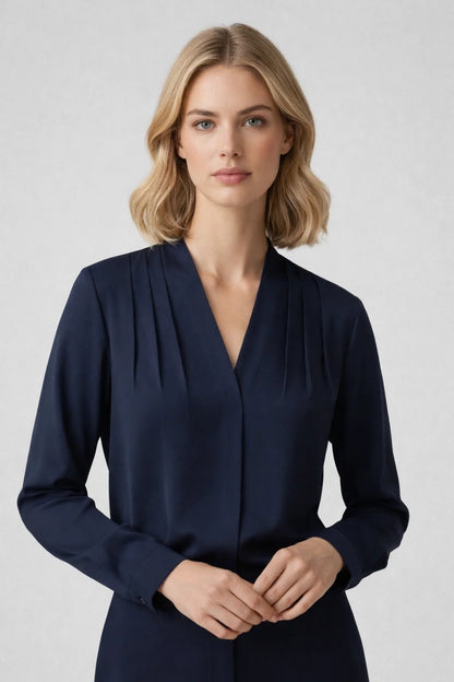 Blouse Femme | élégante & fluide | col en V drapé pour Printemps