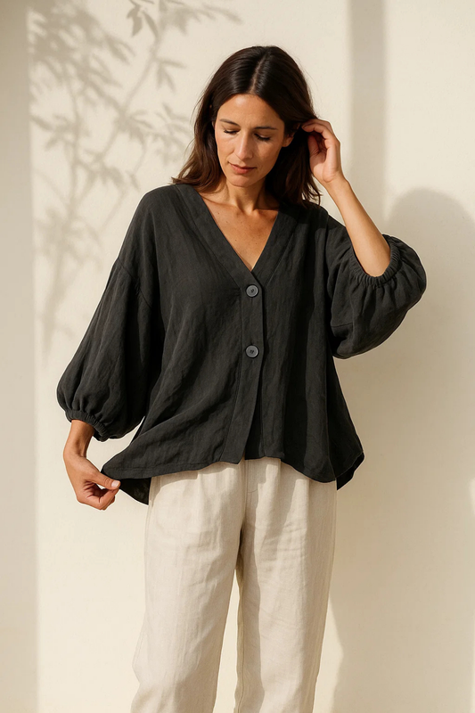 Blouse Femme en Lin | Coupe Ample | Manches Bouffantes