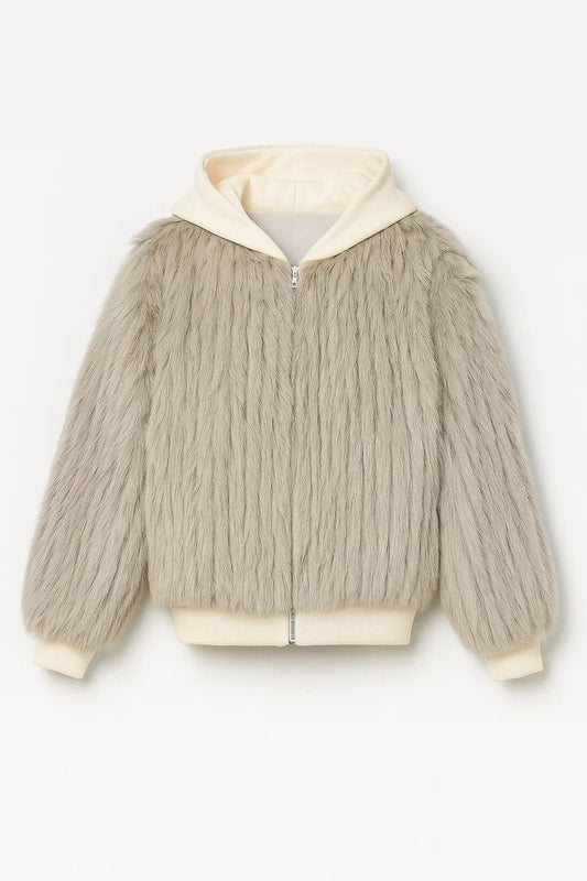Blouson Douillet | Veste zippée effet fourrure avec capuche | Léger et Respirant