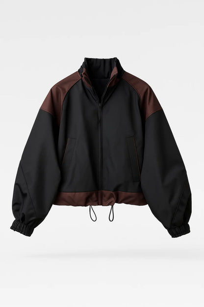 Blouson court bicolore | Veste zippée pour femme | Look décontracté et contemporain