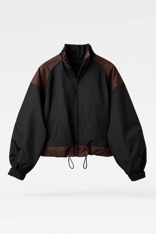 Blouson court bicolore | Veste zippée pour femme | Look décontracté et contemporain