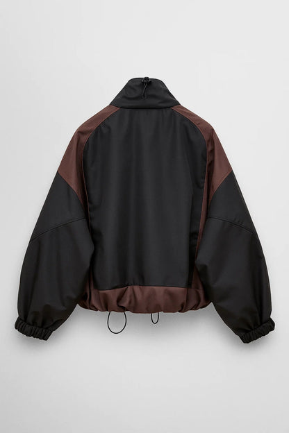 Blouson court bicolore | Veste zippée pour femme | Look décontracté et contemporain