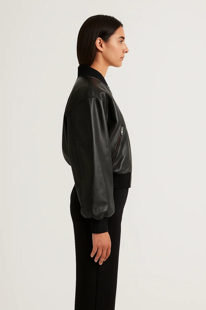 Blouson court urbain en similicuir | Veste zippée moderne | Léger et stylé