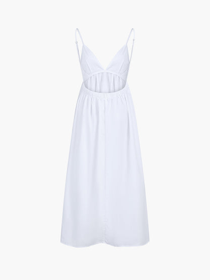 Céline - Robe Maxi Femme Bohème à Bretelles Fines avec Col V Plongeant et Jupe Évasée