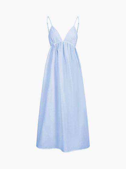 Céline - Robe Maxi Femme Bohème à Bretelles Fines avec Col V Plongeant et Jupe Évasée