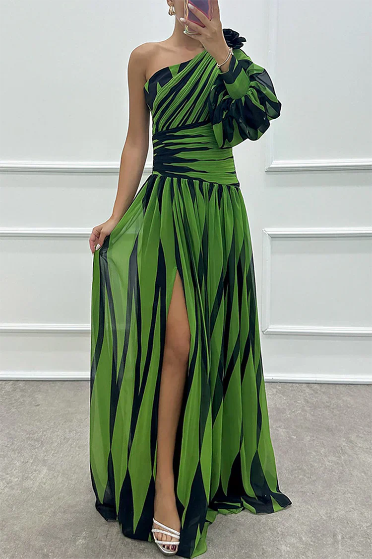 Céline - Robe Maxi Habillée Invitée Mariage Femme avec Épaule Asymétrique et Fente Latérale