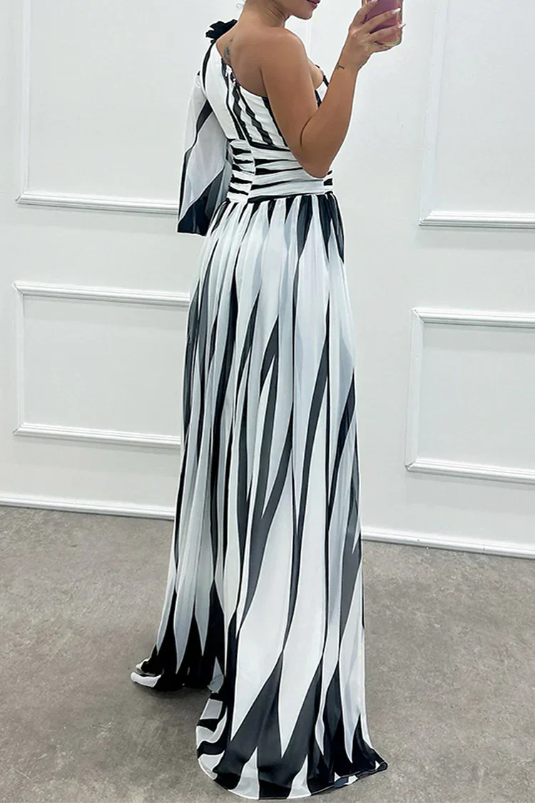 Céline - Robe Maxi Habillée Invitée Mariage Femme avec Épaule Asymétrique et Fente Latérale