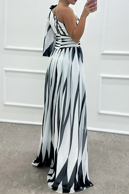 Céline - Robe Maxi Habillée Invitée Mariage Femme avec Épaule Asymétrique et Fente Latérale