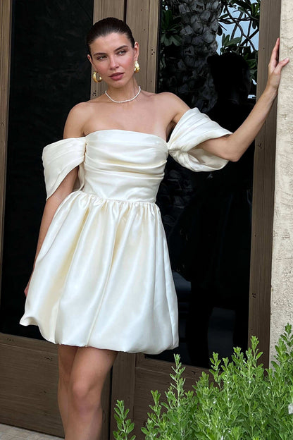 Céline - Robe de Soirée Courte Femme Chic Bustier avec Manches Bouffantes Détachables