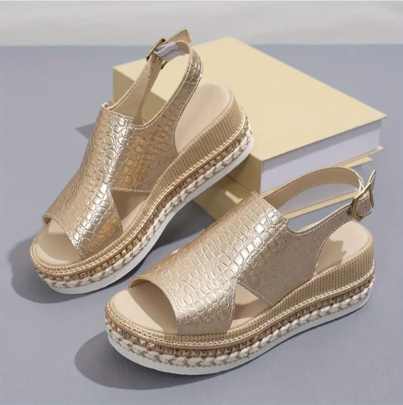 Céline - Sandales Orthopédiques Femme Chic à Plateforme Tressée et Bride Arrière Ajustable