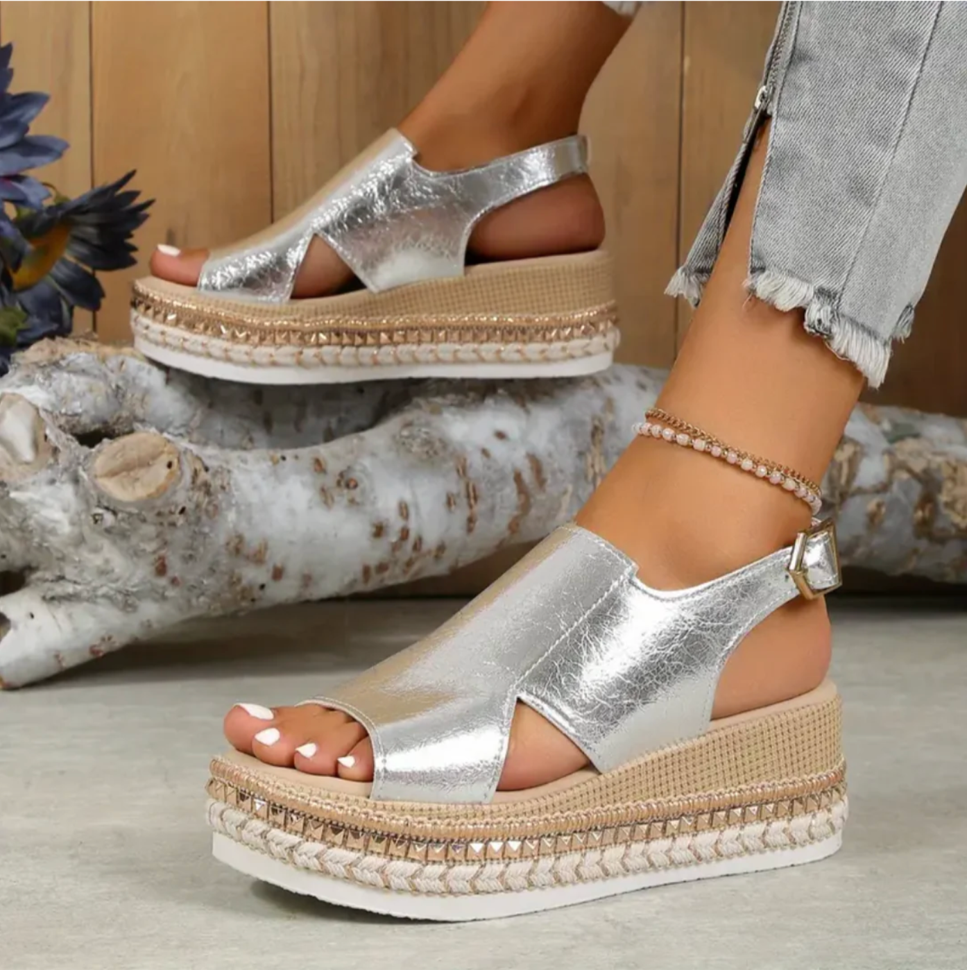 Céline - Sandales Orthopédiques Femme Chic à Plateforme Tressée et Bride Arrière Ajustable