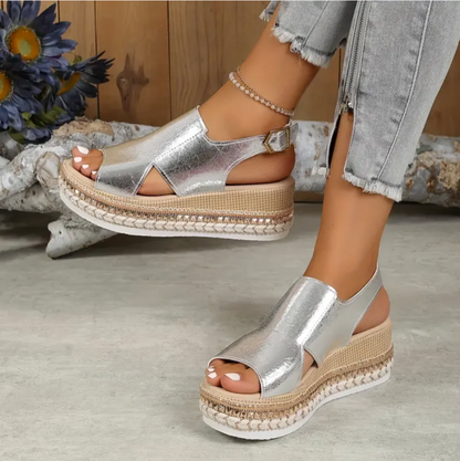 Céline - Sandales Orthopédiques Femme Chic à Plateforme Tressée et Bride Arrière Ajustable
