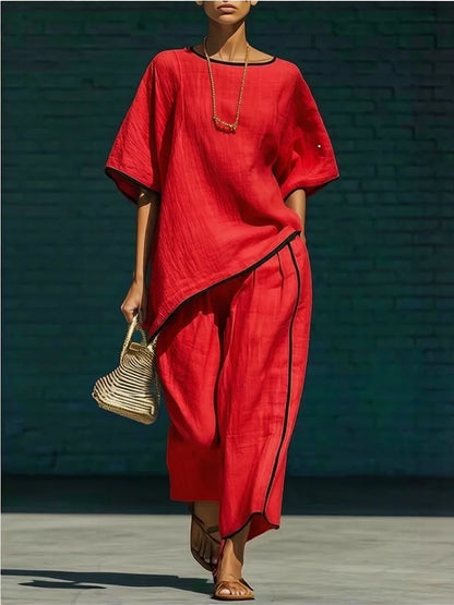 Camille - Ensemble Coordonné en Lin 2 Pièces Femme avec Top Oversize et Pantalon Fluide