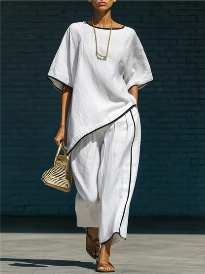 Camille - Ensemble Coordonné en Lin 2 Pièces Femme avec Top Oversize et Pantalon Fluide