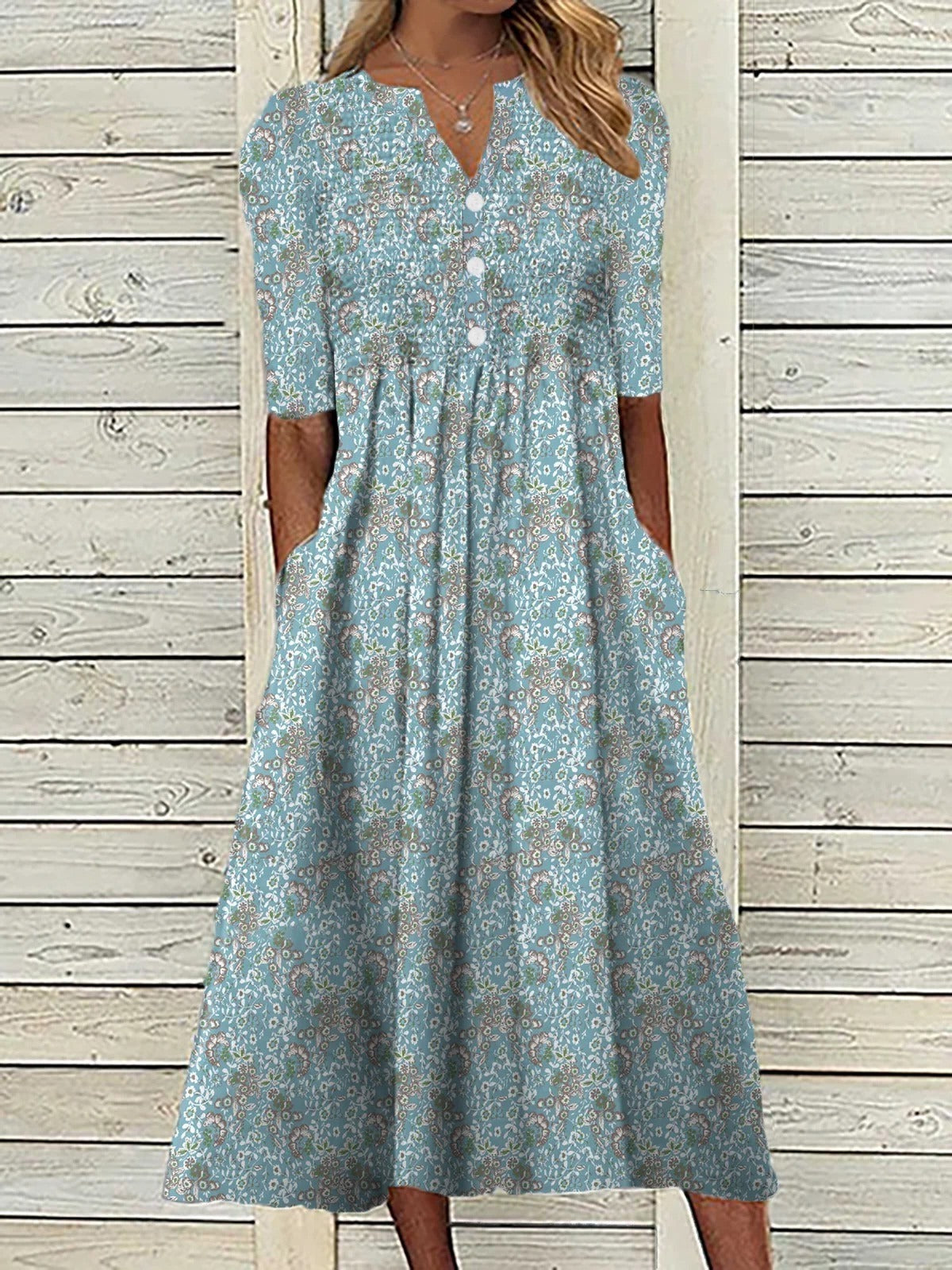 Camille - Robe Longue d'Été Bohème Femme avec Col en V et Poches