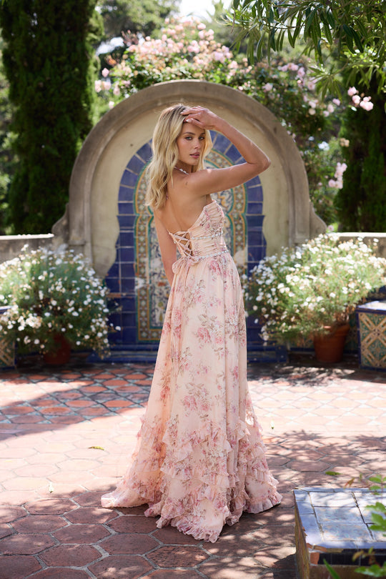 Camille - Robe Maxi Bohème Invitée Mariage Femme avec Bretelles Halter et Volants Étagés