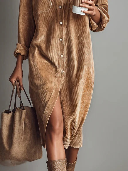 Camille - Robe Élégante Invitée Mariage Femme avec Col Chemise et Boutonnage