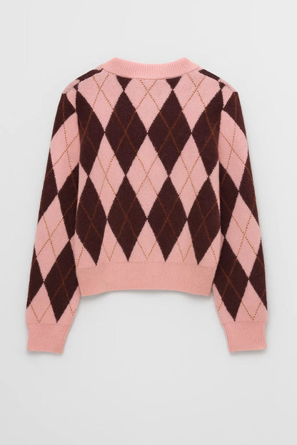 Cardigan à Losanges | Gilet femme | Chaud et Rétro