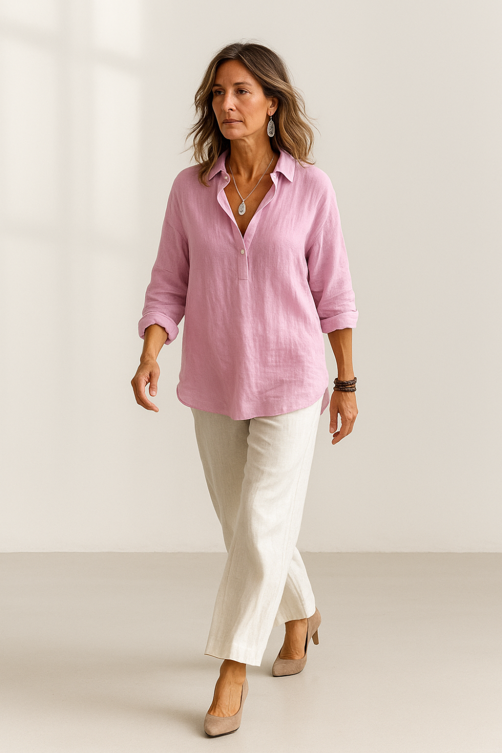 Chemise Femme Lin | Coupe Décontractée | Boutonnage Léger