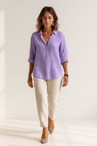 Chemise Femme Lin | Coupe Décontractée | Boutonnage Léger