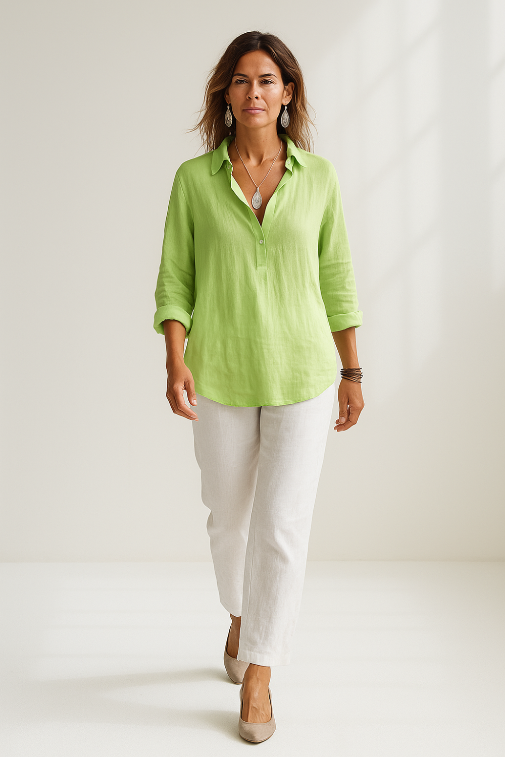 Chemise Femme Lin | Coupe Décontractée | Boutonnage Léger