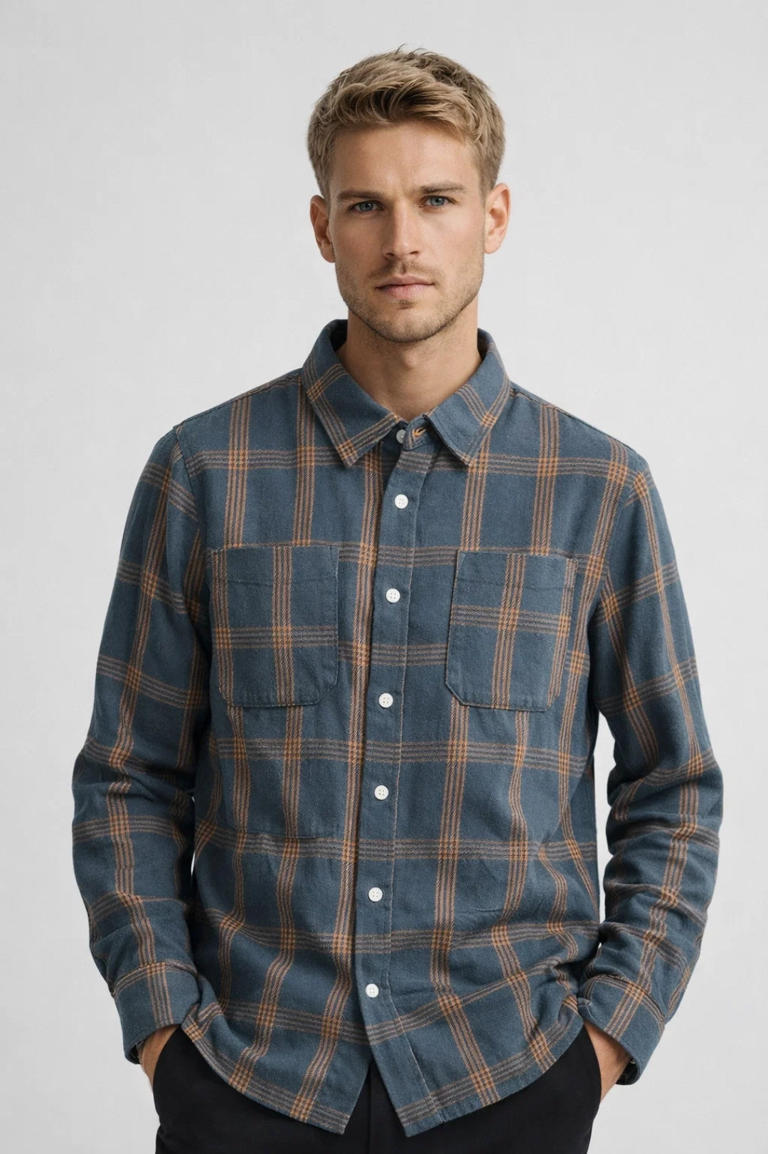 Chemise Homme | carreaux & décontracté | poches poitrine doubles pour Automne