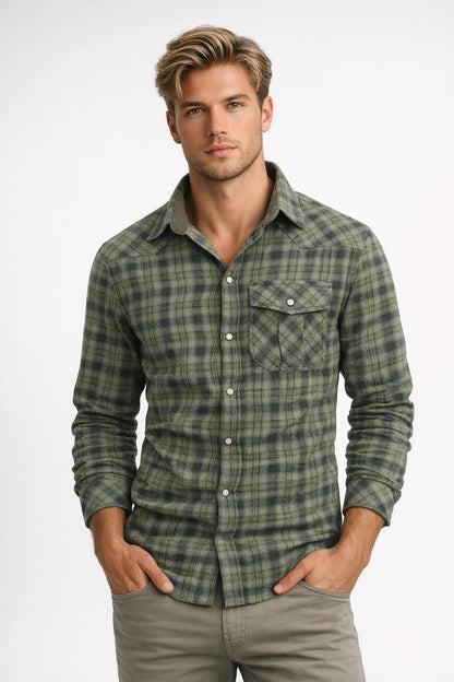 Chemise Homme | carreaux & manches longues | poche poitrine boutonnée pour Printemps