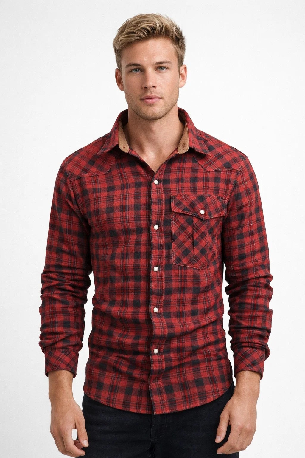 Chemise Homme | carreaux & manches longues | poche poitrine boutonnée pour Printemps