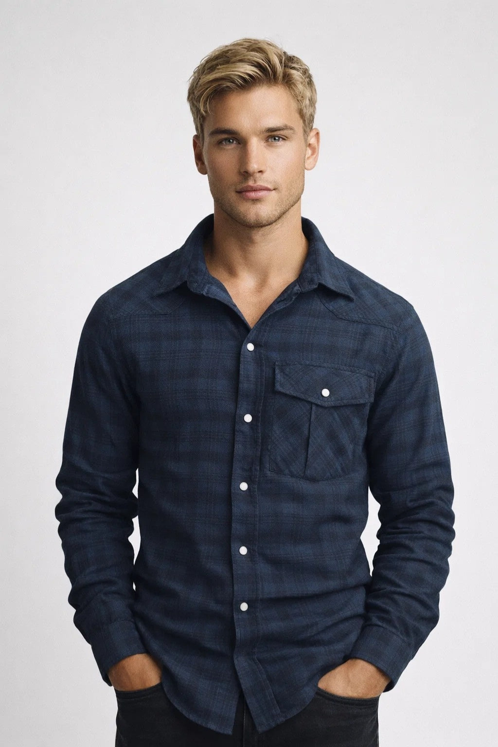 Chemise Homme | carreaux & manches longues | poche poitrine boutonnée pour Printemps