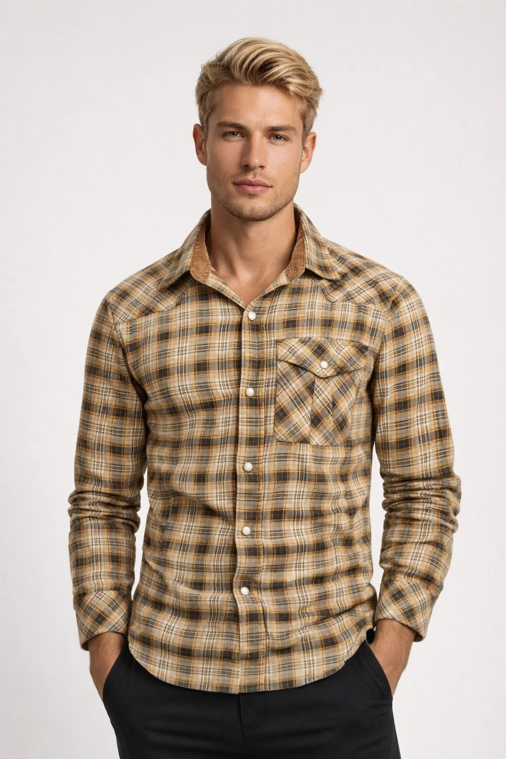 Chemise Homme | carreaux & manches longues | poche poitrine boutonnée pour Printemps