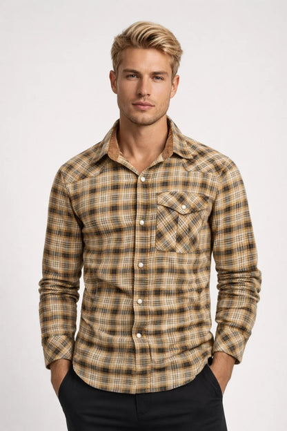 Chemise Homme | carreaux & manches longues | poche poitrine boutonnée pour Printemps