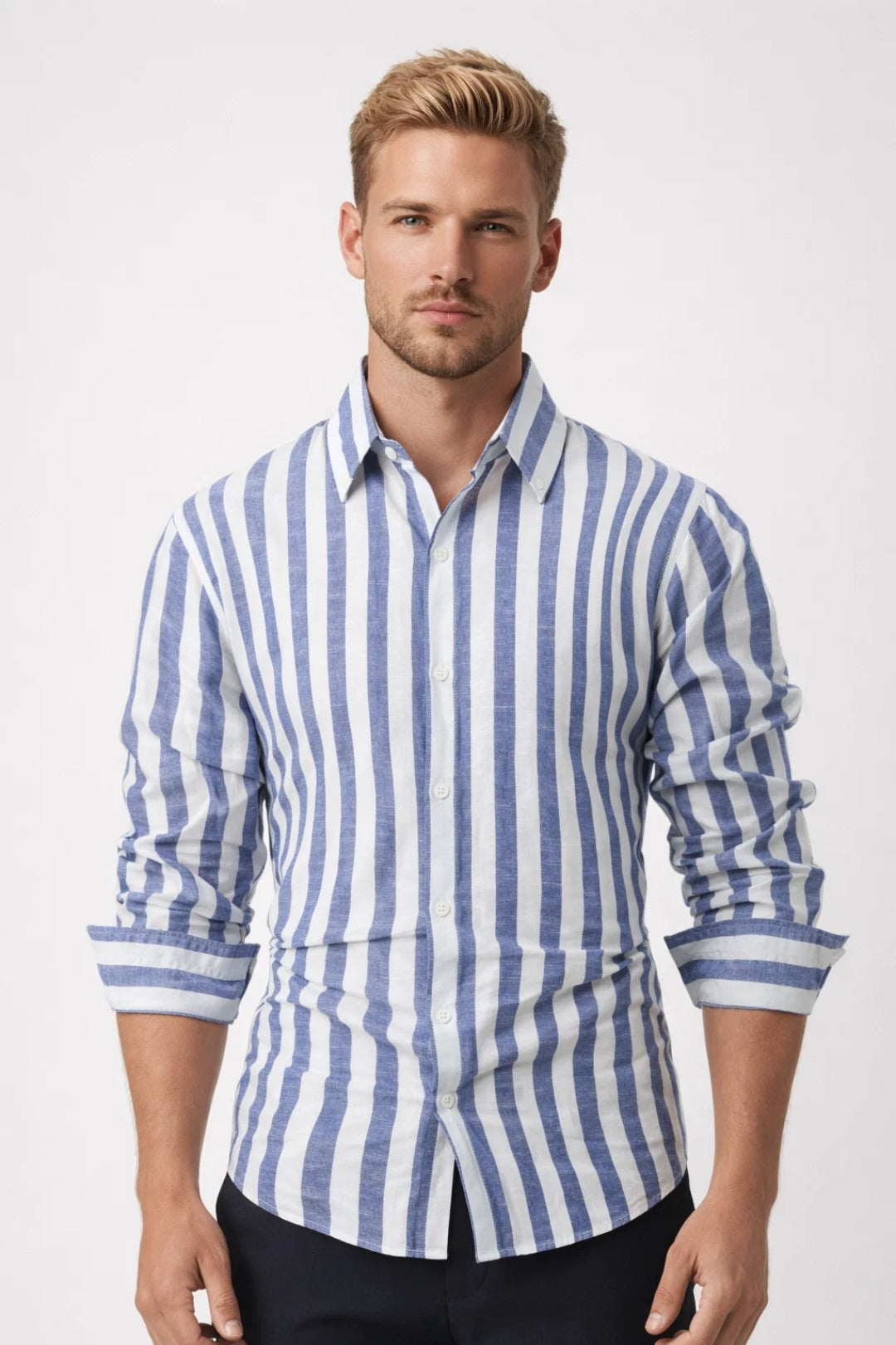Chemise Homme - Manches Longues Rayures Larges Col Classique | Été