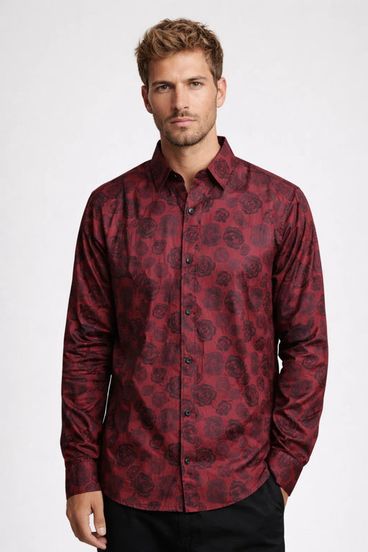 Chemise Homme | imprimé floral | motif roses graphiques pour Printemps
