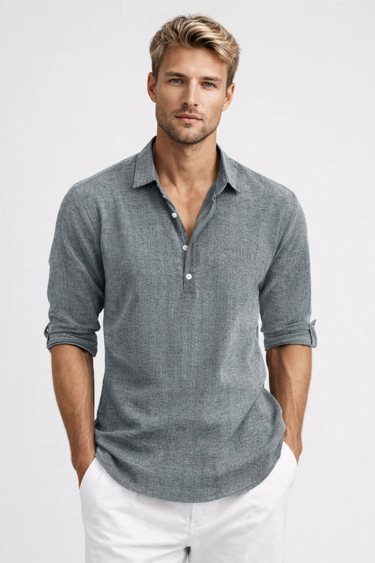 Chemise Homme | lin & manche longue | col ouvert boutonné pour Printemps