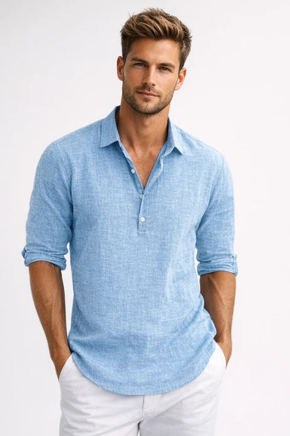 Chemise Homme | lin & manche longue | col ouvert boutonné pour Printemps