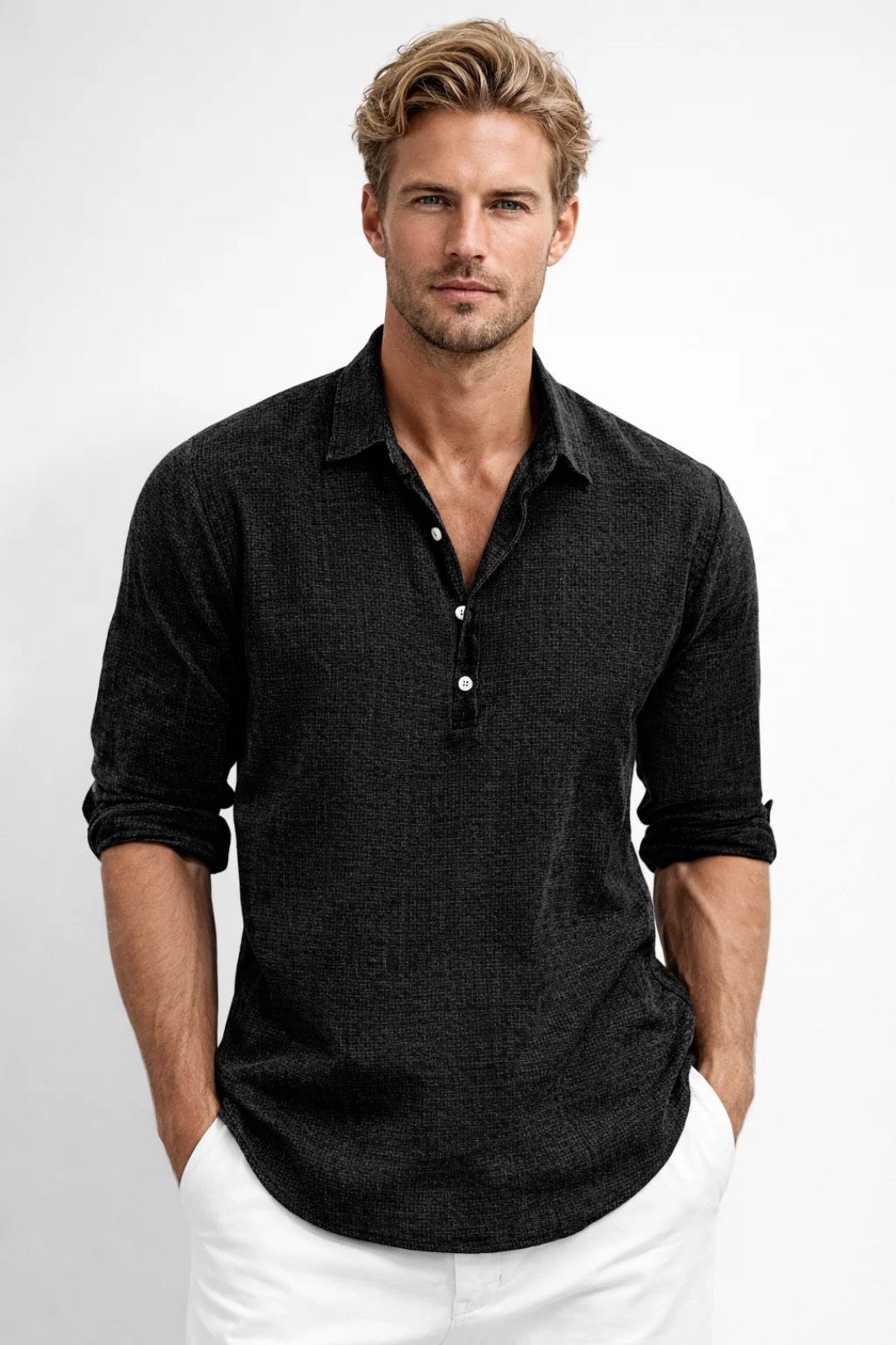 Chemise Homme | lin & manche longue | col ouvert boutonné pour Printemps