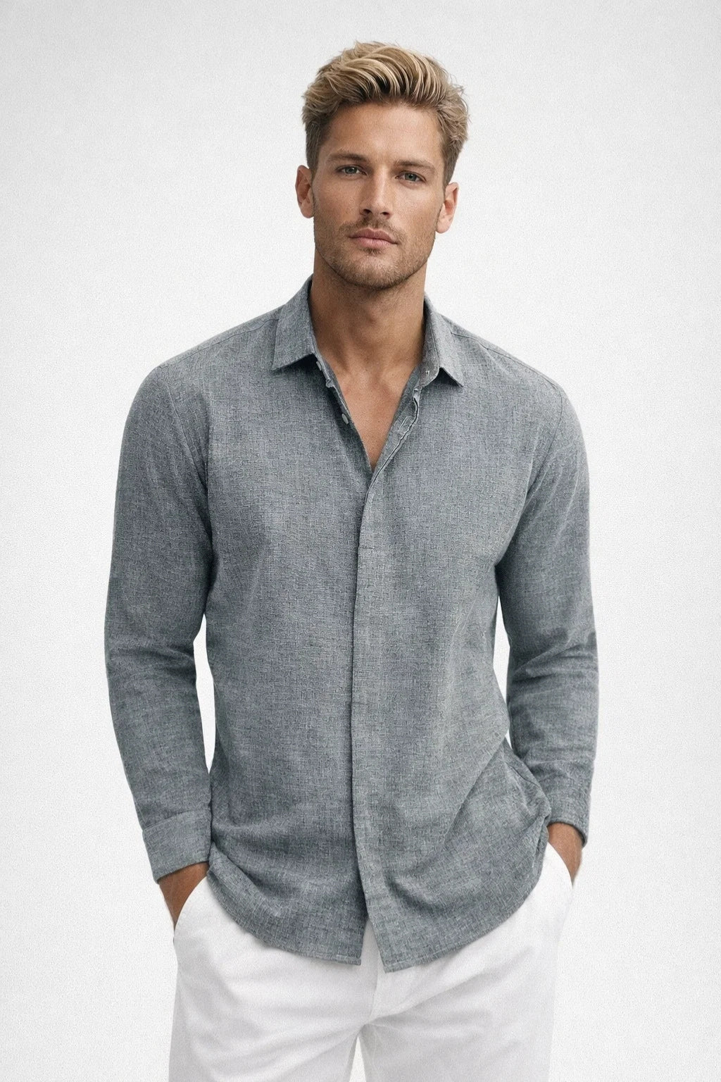 Chemise Homme | lin été & manches longues | coupe ajustée moderne pour Été