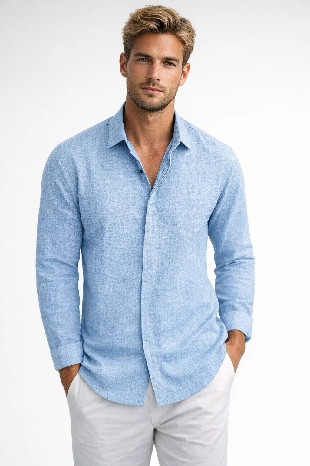 Chemise Homme | lin été & manches longues | coupe ajustée moderne pour Été