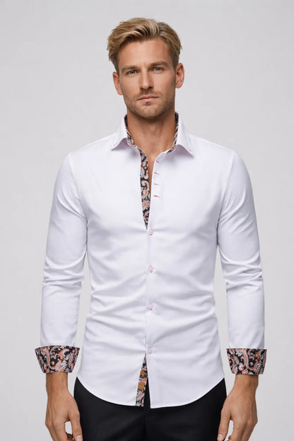 Chemise Homme - Coupe Ajustée Poignets Contrastés Paisley | Chic