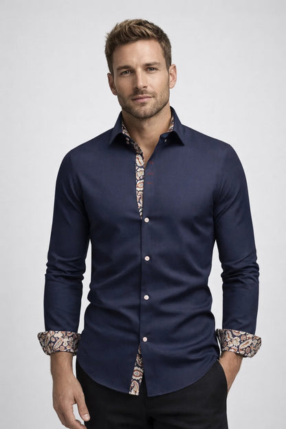 Chemise Homme - Coupe Ajustée Poignets Contrastés Paisley | Chic