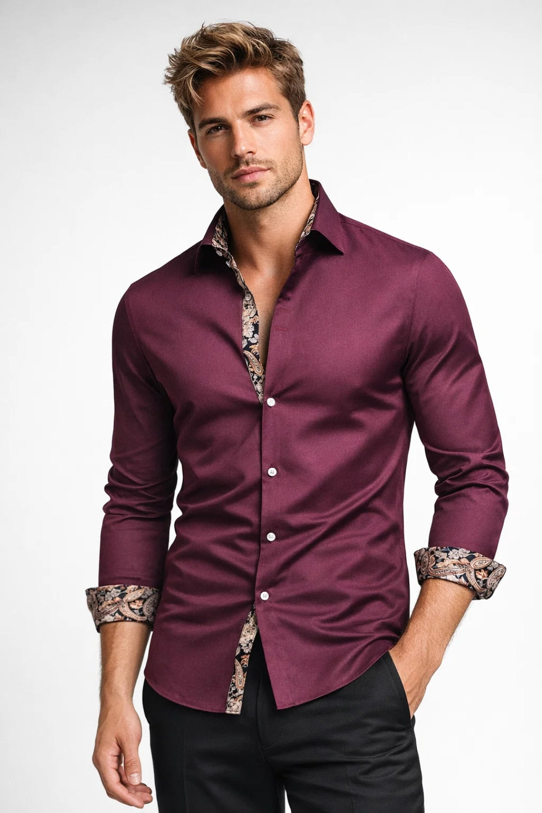 Chemise Homme - Coupe Ajustée Poignets Contrastés Paisley | Chic