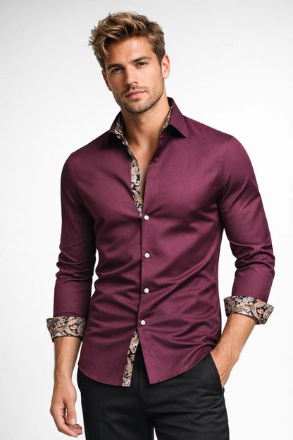 Chemise Homme - Coupe Ajustée Poignets Contrastés Paisley | Chic