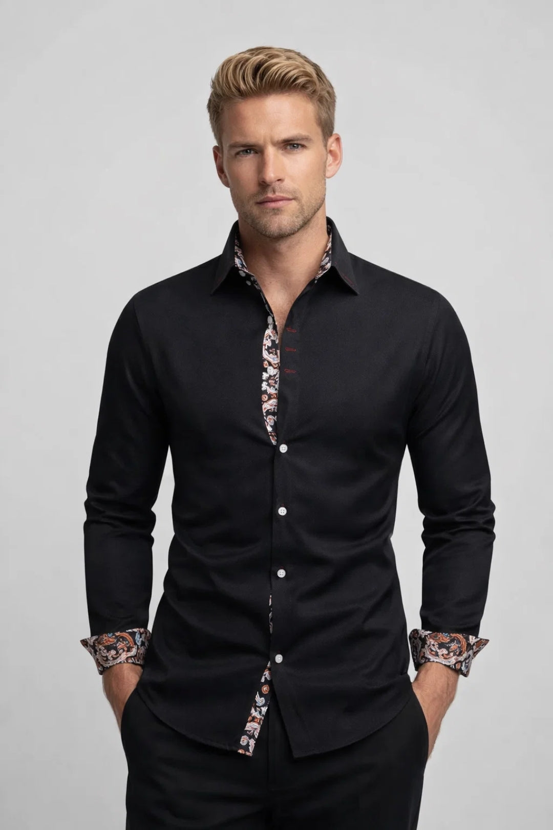 Chemise Homme - Coupe Ajustée Poignets Contrastés Paisley | Chic