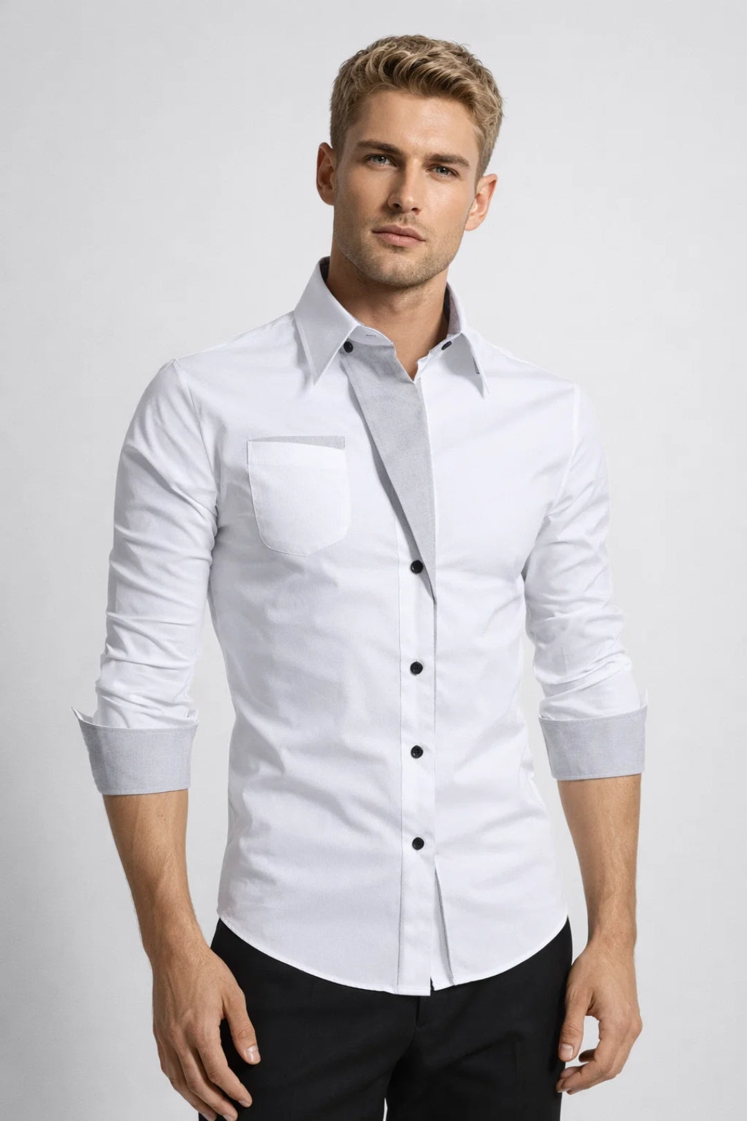 Chemise Homme | slim fit & manches longues | empiècement contrasté pour Printemps